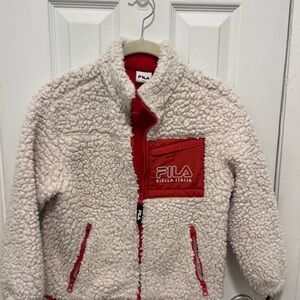 Fila Cream Sherpa Jacket with Red Details